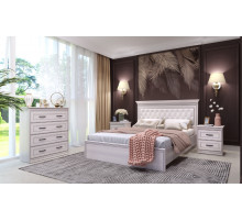 Спальня Неаполь 2 Ясень анкор светлый (патина "серебро") экокожа «polo» белая.